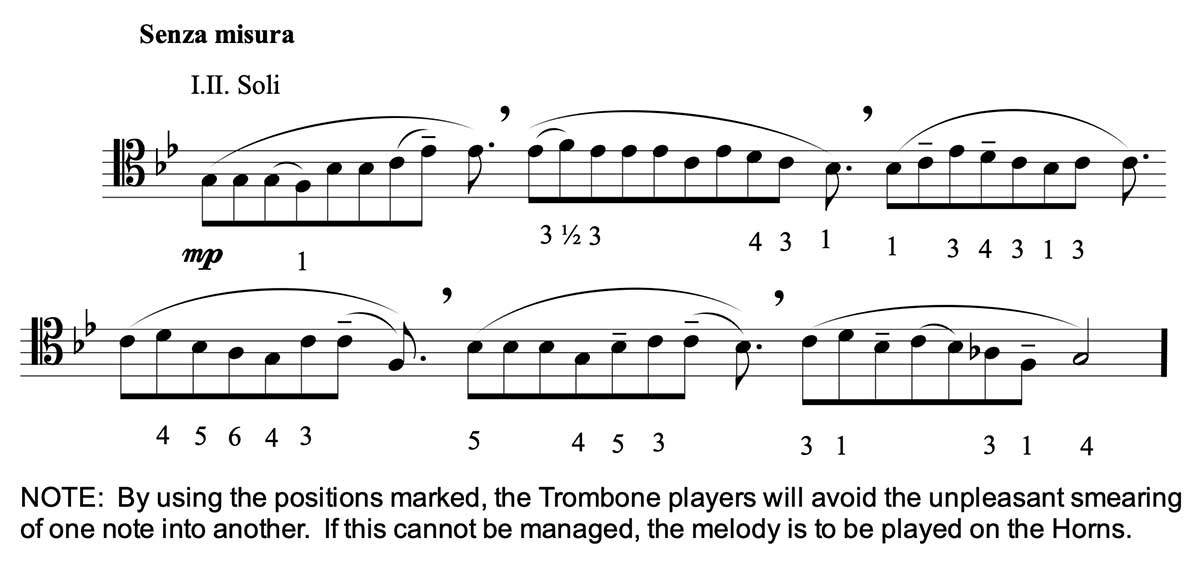 Example 9: Holst Hymn of Jesus (with Holst's suggestions for the trombonists)